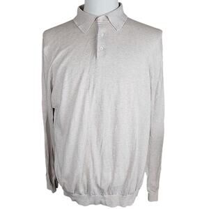 Brooks Brothers Italian Mercerized Cotton Quarter Button LS Sweater Beige Sz L